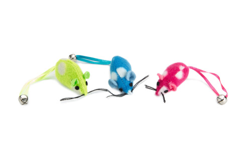 Beeztees Kedi Oyuncağı, Peluş Zilli Fare, 3 Adet, Çeşitli Renklerde, 5cm - 1