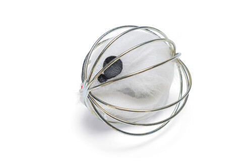 Beeztees Kedi Oyuncağı, Tel Top İçerisinde Pleuş Fare, Çeşitli Renklerde, 5,5cm - 3