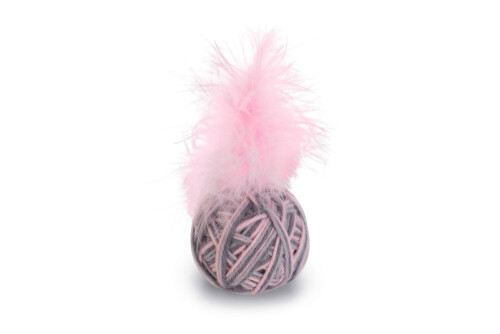 Beeztees Kedi Oyuncağı, Top Tüylü, Yün, Pembe ve Gri, 5cm - 1