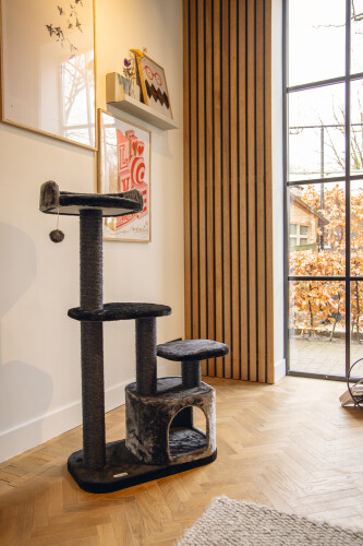 Beeztees Kedi Tırmalama ve Oyun Evi, Siyah/Gri, 60x40x115cm - 3