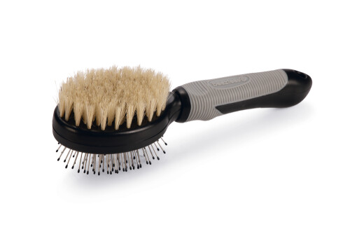 Beeztees Kısa ve Uzun Tüylü Kedi Çift Fırçası ve Tarağı, Çift Taraflı, Siyah Gri, 21cm - 1