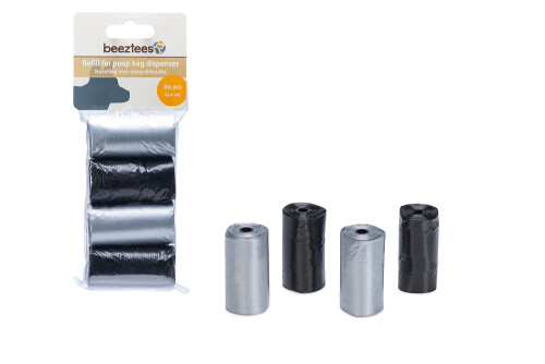 Beeztees Köpek Dışkı Toplama Poşeti, Siyah Gri, 4x20Adet - 1