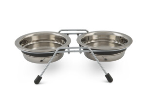 Beeztees Köpek İkili Mama ve Su Kabı, Paslanmaz Çelik, Sessiz&Kaymaz, 11cm, 2x220ml - Beeztees