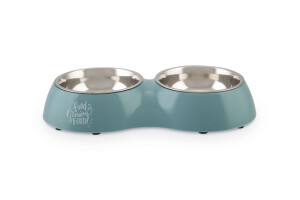 Beeztees Köpek İkili Mama ve Su Kabı, Paslanmaz Çelik, Turkuaz, 34x17,5cm, 2x350ml - Beeztees