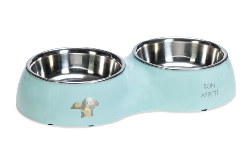 Beeztees Köpek İkili Mama ve Su Kabı, Paslanmaz Çelik, Turkuaz, 34x17,5cm, 2x350ml - 1