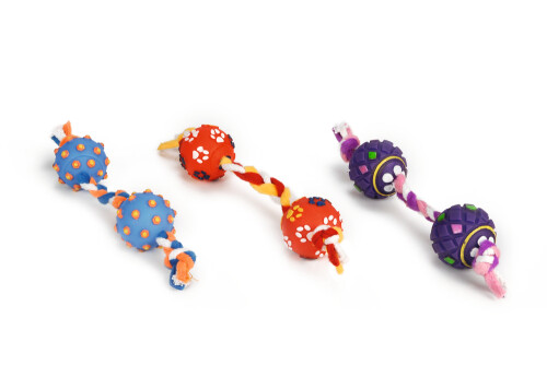 Beeztees Köpek Oyuncağı, İpli Top, Vinyl, Çeşitli Renklerde, S, Top 4,5cm - 30cm - 1