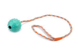 Beeztees Köpek Oyuncağı, Sesli, İpli Top, Kauçuk, Mavi, 60cm - Beeztees