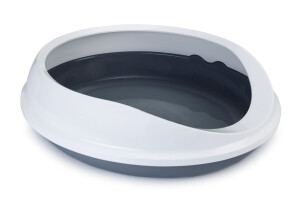 Beeztees Yüksek Kenarlı, Oval Açık Kedi Tuvaleti, Gri Beyaz, 46x55x40cm - Beeztees
