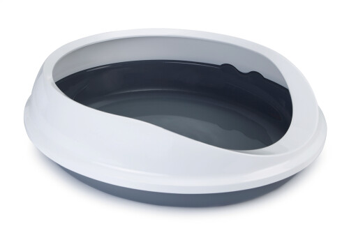 Beeztees Yüksek Kenarlı, Oval Açık Kedi Tuvaleti, Gri Beyaz, 46x55x40cm - 1