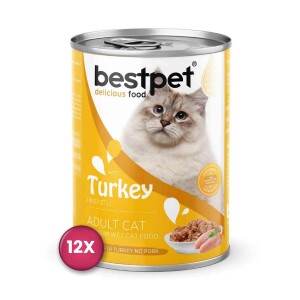 Bestpet Hindi Etli Yetişkin Kedi Konservesi 400 gr x 12 Adet - Bestpet