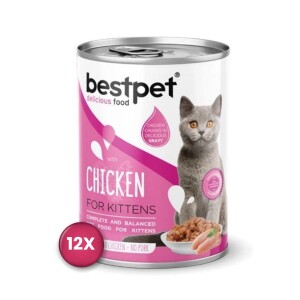 Bestpet Jöle İçinde Parça Etli Tavuklu Konserve Yavru Kedi Maması 400 gr x 12 Adet - Bestpet