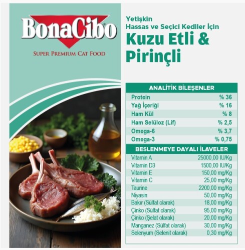 BonaCibo Kuzu Etli ve Pirinçli Yetişkin Kedi Maması 15 Kg - 4
