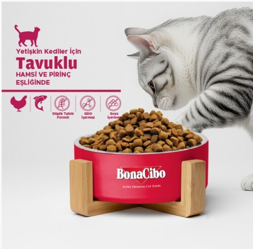 BonaCibo Tavuklu (Hamsi ve Pirinç eşliğinde) Yetişkin Kedi Maması 2 Kg - 2