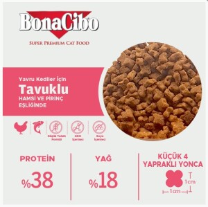 BonaCibo Tavuklu (Hamsi ve Pirinç eşliğinde) Yavru Kedi Maması 1.5 Kg - 3