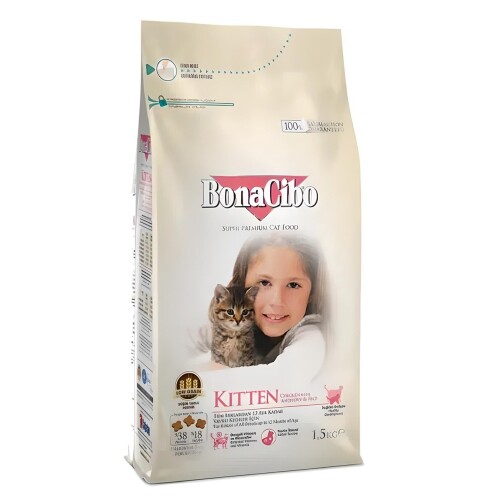 BonaCibo Kitten Tavuklu (Hamsi ve Pirinç eşliğinde) Yavru Kedi Maması 1.5 Kg - 1