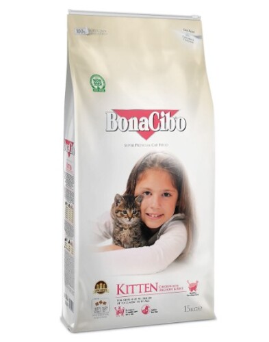 BonaCibo Tavuklu (Hamsi ve Pirinç eşliğinde) Yavru Kedi Maması 15 Kg - 1