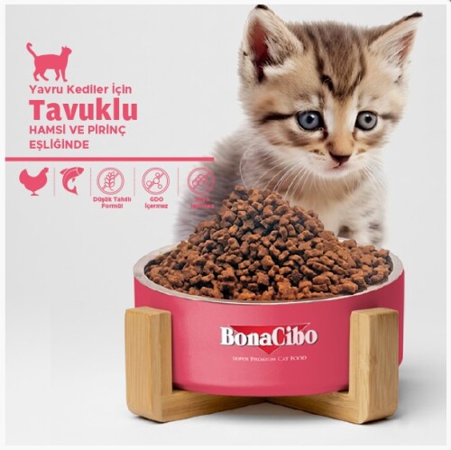 BonaCibo Tavuklu (Hamsi ve Pirinç eşliğinde) Yavru Kedi Maması 15 Kg - 2