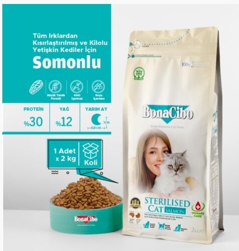 BonaCibo Light Sterilised Somonlu Kısırlaştırılmış Kediler için Yetişkin Kedi Maması 15 kg - 1
