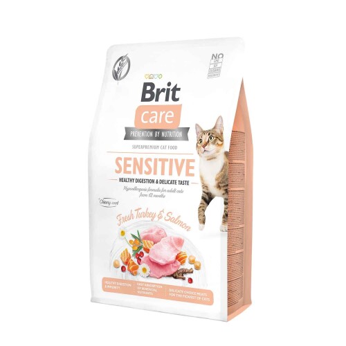 Brit Care Sensitive Hipoalerjenik Hindili ve Somonlu Tahılsız Yetişkin Kedi Maması 2 kg - 1