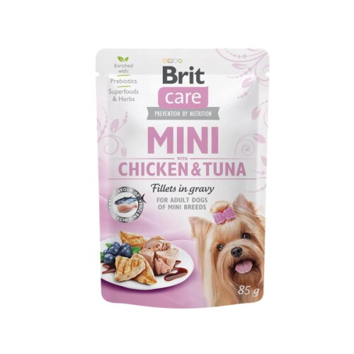 Brit Care Sos İçinde Fileto Et Parçalı Tavuk ve Ton Balıklı Mini Irk Yetişkin Köpek Konservesi 85 Gr - 1