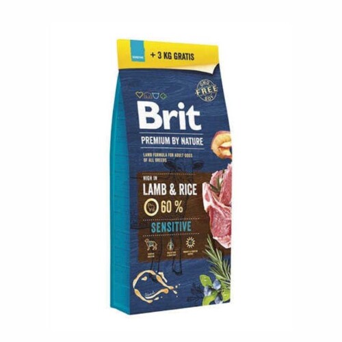 Brit Premium By Nature Sensitive Kuzu Etli ve Pirinçli Yetişkin Köpek Maması 15 Kg + 3 Kg Hediyeli - 1