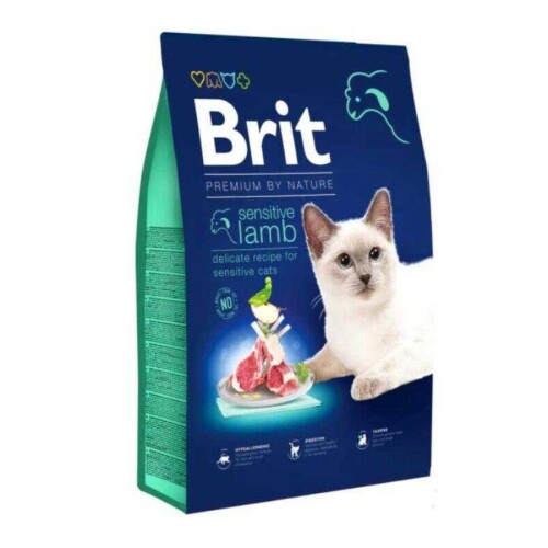 Brit Premium Hipoalerjenik Sensitive Kuzu Etli Yetişkin Kedi Maması 8 kg - 1