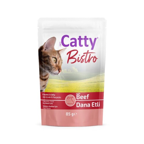 Catty Bistro Jöle İçinde Et Parçacıklı Dana Etli Yetişkin Kedi Konservesi 85 Gr - 1
