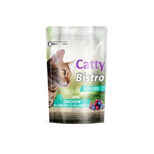 Catty Bistro Kısırlaştırılmış Tavuklu Yaban Mersinli ve Kızılcıklı Kedi Ödül Maması 60 Gr - 1