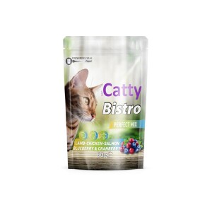 Catty Bistro Mükemmel Karışım Kuzulu Tavuklu Somonlu Yaban Mersinli ve Kızılcıklı Kedi Ödül Maması 60 Gr - Catty