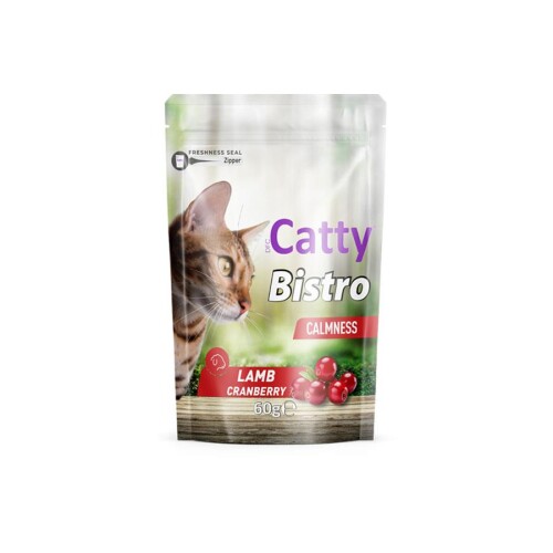 Catty Bistro Sakinleşme Etkili Kuzulu ve Kızılcıklı Kedi Ödül Maması 60 Gr - 1