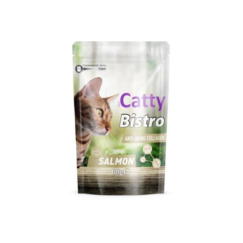 Catty Bistro Yaşlanma Karşıtı Kolajen Somonlu Kedi Ödül Maması 60 Gr - 1