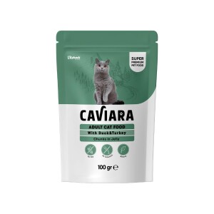 Caviara Pouch Jöle İçinde Et Parçacıklı Ördek ve Hindi Etli Yetişkin Kedi Konservesi 100 Gr - Caviara