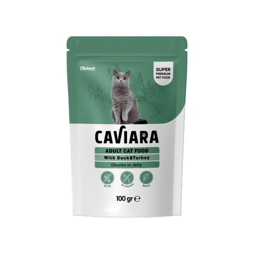 Caviara Pouch Jöle İçinde Et Parçacıklı Ördek ve Hindi Etli Yetişkin Kedi Konservesi 100 Gr - 1