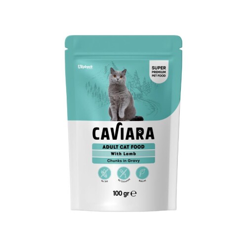 Caviara Pouch Sos İçinde Et Parçacıklı Kuzu Etli Yetişkin Kedi Konservesi 100 Gr - 1