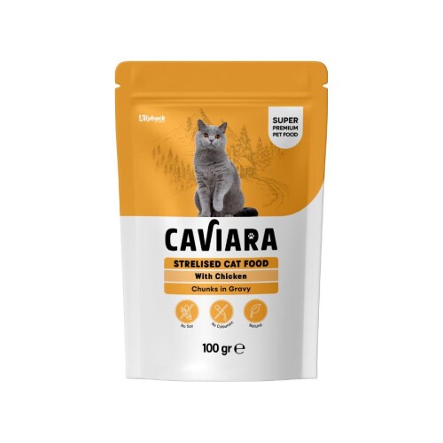 Caviara Pouch Sos İçinde Et Parçacıklı Tavuklu Kısırlaştırılmış Yetişkin Kedi Konservesi 100 Gr - 1