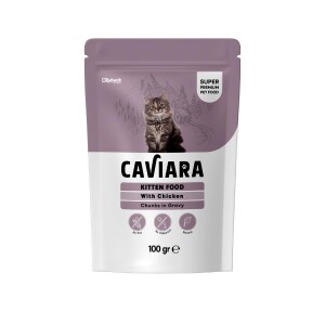 Caviara Pouch Sos İçinde Et Parçacıklı Tavuklu Yavru Kedi Konservesi 100 Gr - Caviara