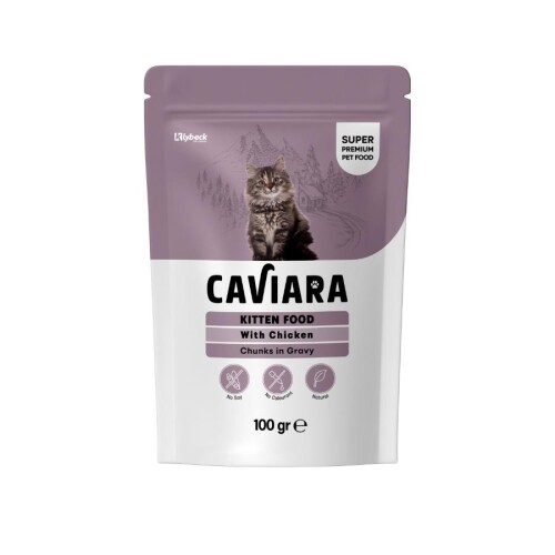 Caviara Pouch Sos İçinde Et Parçacıklı Tavuklu Yavru Kedi Konservesi 100 Gr - 1