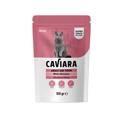 Caviara Pouch Sos İçinde Et Parçacıklı Tavuklu Yetişkin Kedi Konservesi 100 Gr - 1