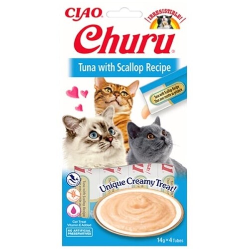 Ciao Churu Cream Ton Balıklı ve Deniz Taraklı Kedi Ödül Kreması 4 X 14 Gr - 1