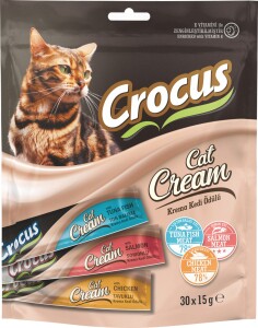 Crocus Çoklu Tavuklu & Ton Balıklı & Somonlu Krema Kedi Ödülü 30 X 15 gr - Crocus