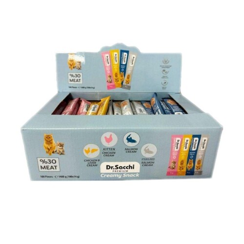 Dr. Sacchi Creamy Snack Karışık Lezzetler Sıvı Krema Kedi Ödülü 14 gr 100'lü Kutu - 1