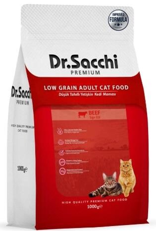 Dr. Sacchi Premium Düşük Tahıllı Sığır Etli Yetişkin Kedi Maması 1 kg - 1