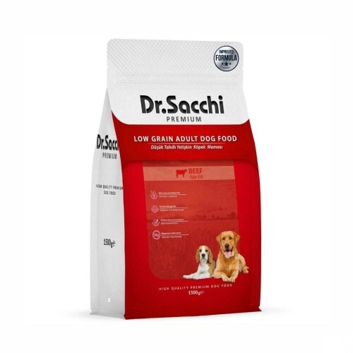Dr. Sacchi Premium Düşük Tahıllı Sığır Etli Yetişkin Köpek Maması 1,5 kg - 1