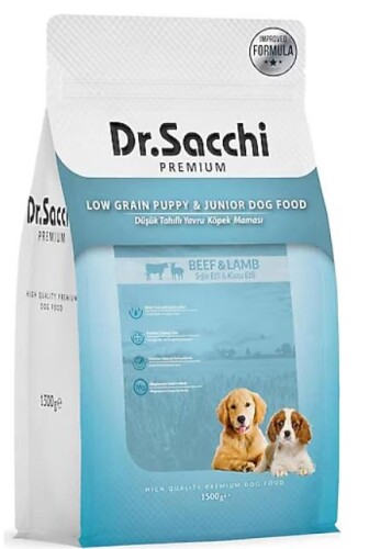 Dr. Sacchi Premium Düşük Tahıllı Sığır ve Kuzu Etli Yavru Köpek Maması 1,5 kg - 1