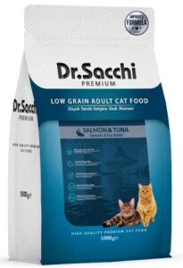 Dr. Sacchi Premium Düşük Tahıllı Somonlu ve Ton Balıklı Yetişkin Kedi Maması 1 kg - Dr. Sacchi