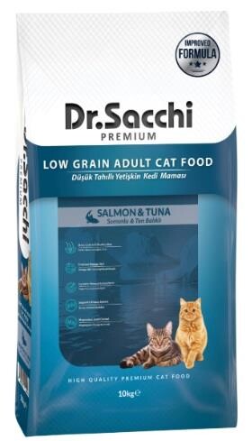 Dr. Sacchi Premium Düşük Tahıllı Somonlu ve Ton Balıklı Yetişkin Kedi Maması 10 kg - 1