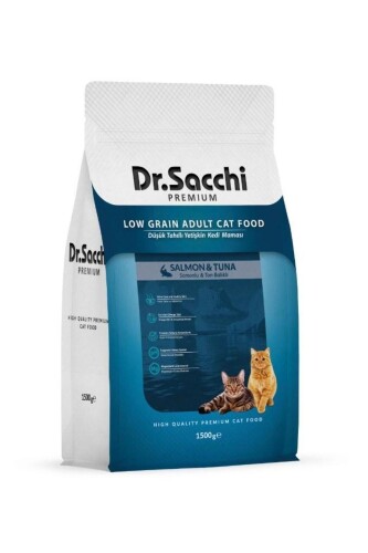 Dr. Sacchi Premium Düşük Tahıllı Somonlu ve Ton Balıklı Yetişkin Kedi Maması 1,5 kg - 1