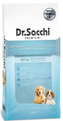 Dr.Sacchi Düşük Tahıllı Sığır Etli ve Kuzu Etli Yavru Köpek Maması 12 kg - 1