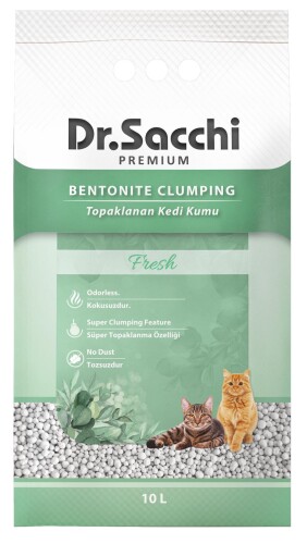 Dr.Sacchi Fresh Kokusuz Topaklanan Bentonit Kedi Kumu 10 lt - 1