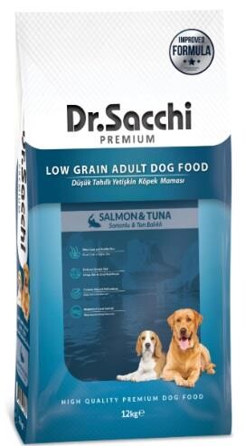 Dr.Sacchi Premium Düşük Tahıllı Somonlu ve Ton Balıklı Yetişkin Köpek Maması 12 kg - 1